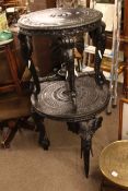 Two similar carved circular Indian elephant occasional tables