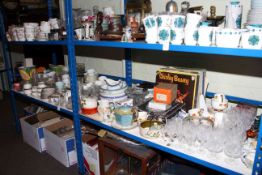 Records, glassware, tea and dinnerware, pottery vases,