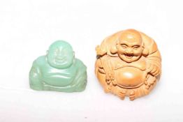 Chinese jade carving of a Buddha and a carved wooden Buddha (2)
