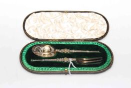 Edwardian silver-gilt seal top fork and spoon, London 1901,
