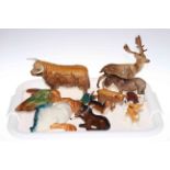 Various Beswick animals including Highland Bull, two calves,