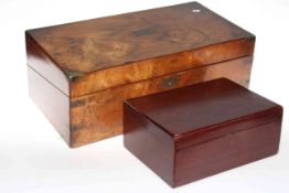 Victorian walnut writing box and mahogany trinket box