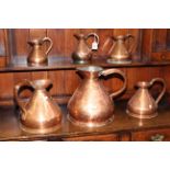 Set of six graduated Victorian copper measures