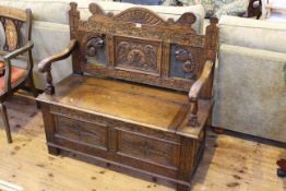 Carved oak box hall seat,