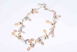 Silver set of freshwater pearl and Swarovski crystal necklace,