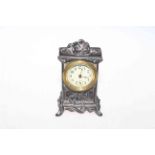 Silvered metal mantel clock in Art Nouveau style