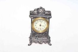 Silvered metal mantel clock in Art Nouveau style