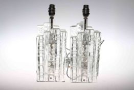 Pair of Pukeberg (Sweden) Brutalist glacier glass table lamps by Uno Westerberg, circa 1960's,