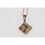 9 carat gold and diamond square pendant on chain