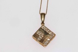 9 carat gold and diamond square pendant on chain