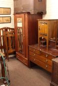 Edwardian inlaid mahogany dressing table, oak Art Nouveau pot cupboard, mirror door wardrobe,