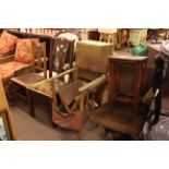 Victorian style armchair, Lloyd Loom bedroom chair, four various chairs, wall clock,