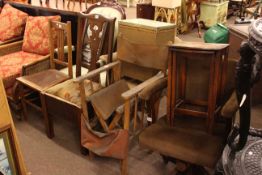 Victorian style armchair, Lloyd Loom bedroom chair, four various chairs, wall clock,