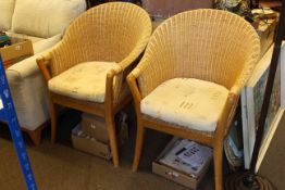 Pair wicker and hardwood conservatory armchairs