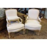 Pair French style fauteuils and footstool