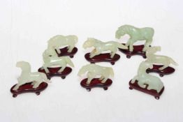 Set of eight Chinese carved hardstone models of the eight horses,