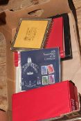 Box of stamps, albums, first day covers,