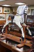 Sponge grey painted rocking horse on pine safety stand