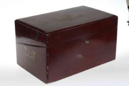 Victorian mahogany writing box containing postcards and ephemera
