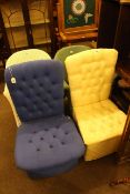 Two Lloyd Loom bedroom chairs and two buttoned fabric bedroom chairs (4)