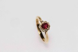 18 carat gold, ruby and diamond ring,