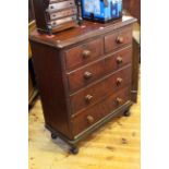 Victorian pine chest of two short above three long drawers on turned legs