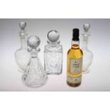 Waterford and other crystal glass decanters,