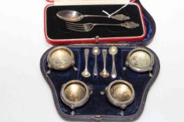 Cased silver fork and spoon;