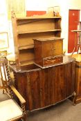 Mahogany shaped front cabriole leg cabinet, open bookcase,