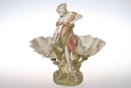 Royal Dux centre piece with maiden between two shells,