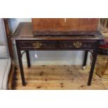 Victorian carved oak two drawer side table