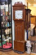Antique oak and mahogany eight day longcase clock having painted square dial signed S.