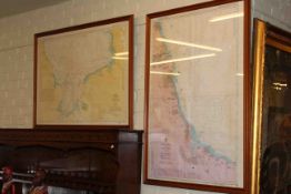 Two framed Navigational Maps of the North Sea and River Tyne to River Tees