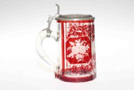 Bohemian glass tankard with stained and floral decoration