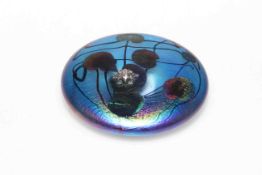 John Ditchfield Glasform Lily paperweight mounted with silver frog
