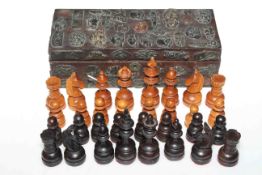 Embossed metal mounted box with chess pieces