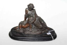 Continental spelter figures of mother and child on wood plinth