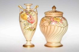 Royal Worcester blush pot pourri vase, no. 1720 and two handle vase, no.