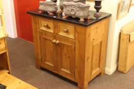 Pine granite topped two door kitchen cabinet