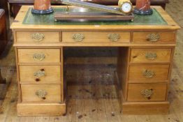 Pine nine drawer pedestal desk,