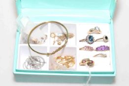 Collection of jewellery including 9 carat gold rings, 9 carat bangle, chains, earrings,