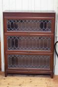 Mahogany Globe Wernicke style three height leaded glass bookcase, 117.5cm by 86.