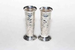 Pair small silver embossed spill vases