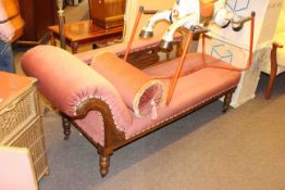 Victorian scroll end chaise longue on turned legs