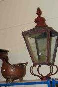Cast iron driveway lantern and copper coal scuttle