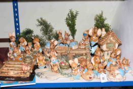 Large collection of Pendelfin figures and stands