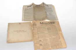 19th Century newspaper clippings and first edition curfew