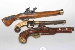 Three replica Flintlock style pistols