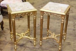 Pair gilt and marble topped side tables,