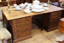 Victorian mahogany leather inset partners desk having eight drawers to front and reverse, 75.
